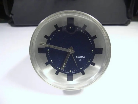 Swiza 8 Tage Wecker Vintage 70s Steel-Alu-Look Edition sehr sehr rar!