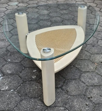 Couchtisch oval mit Klarglasplatte, Ahorn massiv