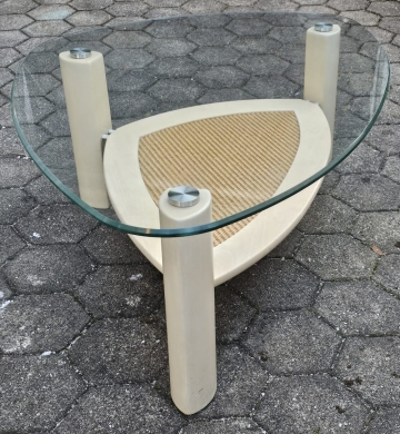 Couchtisch oval mit Klarglasplatte, Ahorn massiv