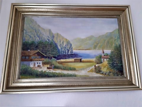 Berglandschaft, Ölbild auf Holz