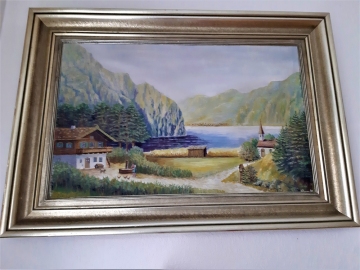 Berglandschaft, Ölbild auf Holz