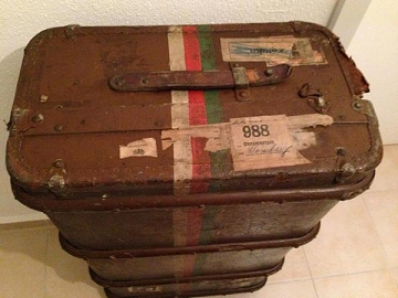 Reisekoffer, alt, massiv, echt Leder, dunkelbraun