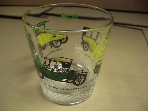 Vintage Becherglas, Whiskyglas Auto Motiv Benz Baker Chevrolet