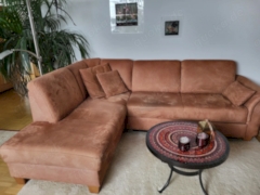 Couch gebraucht mit Ottomane und Bettkasten, ausziehbar und Sessel