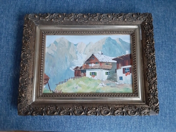 Ölbild einer Berghütte