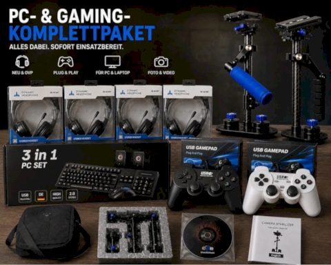 PC-, Gaming- & Kamera-Komplettpaket Viel Zubehör