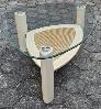 Couchtisch oval mit Klarglasplatte, Ahorn massiv