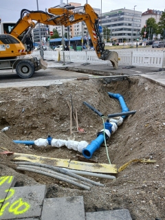 Aufgrabungen und Leitungsbau am Laimer Kreisel